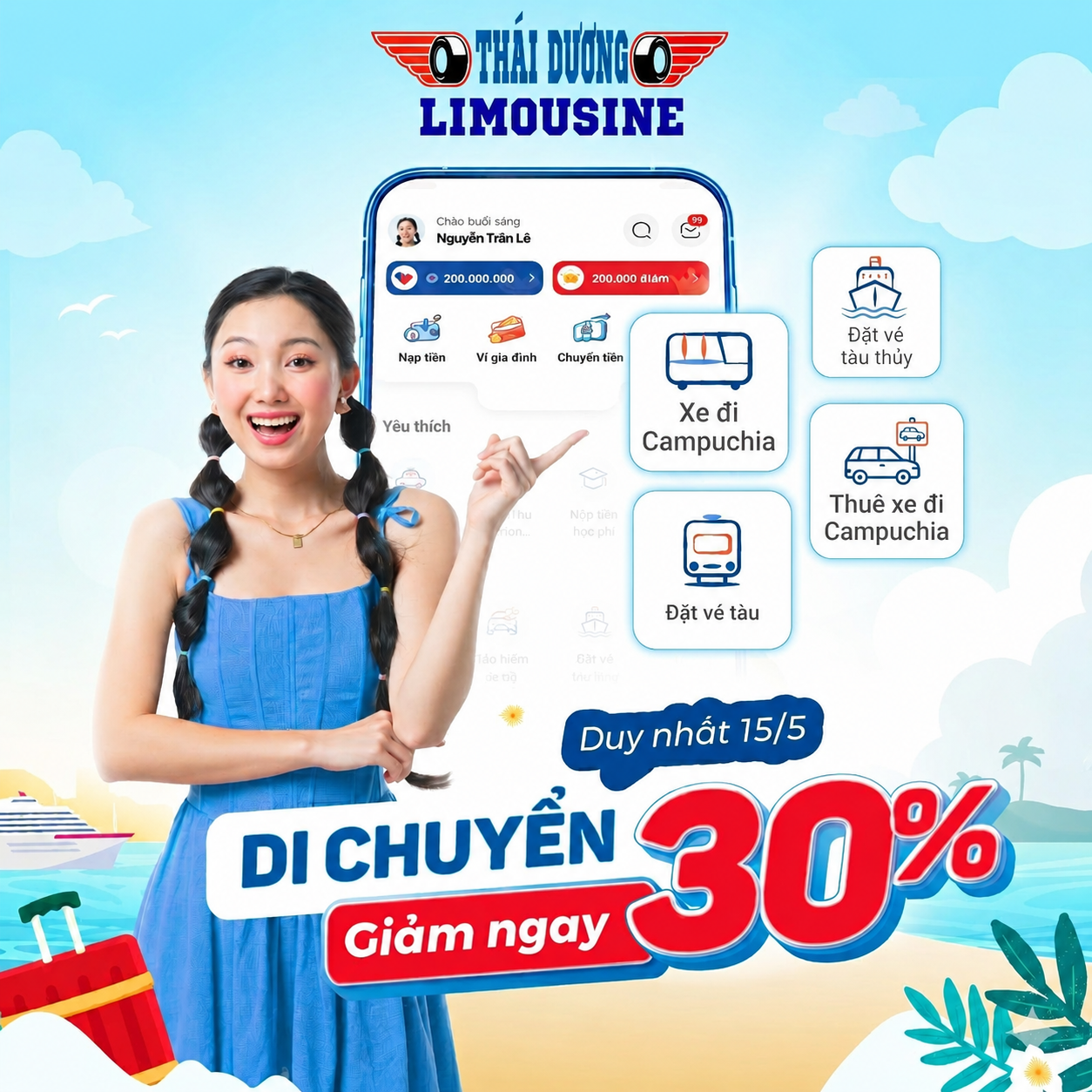 Xe Thái Dương đi Poipet từ Bavet